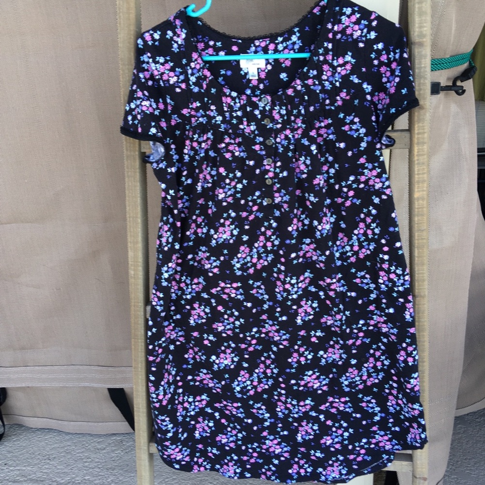 Aria Collection 100% Cotton Black Floral Nightgown S Grandmacore